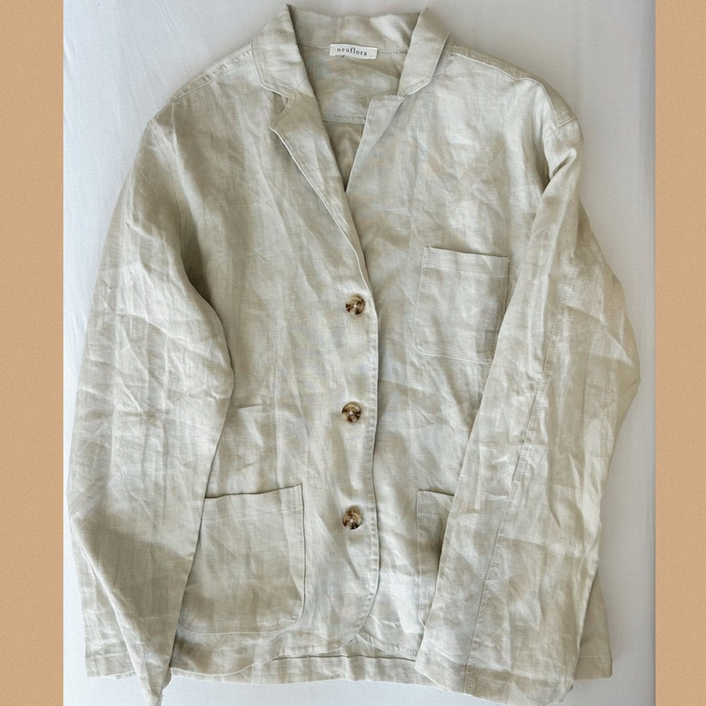 Neuflora 100% Linen Venice Blazer size large, Cream - Picture 2 of 4